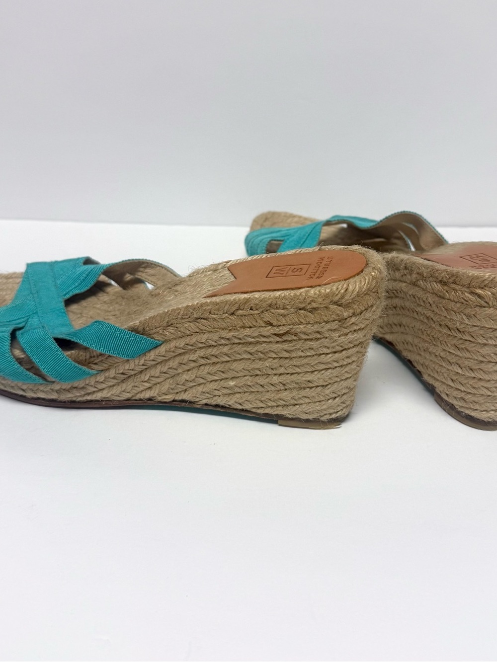 Stubbs & Wootton Turquoise Grosgrain Espadrille Wedge Sandals Preppy Resort - Picture 5 of 6